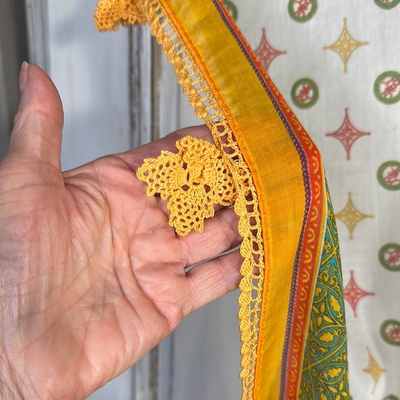 Elegant White and Green Scarf with Orange Accents - Picture 6 of 6